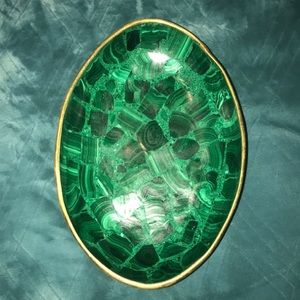 Antique malachite jewl bowl with gold molding